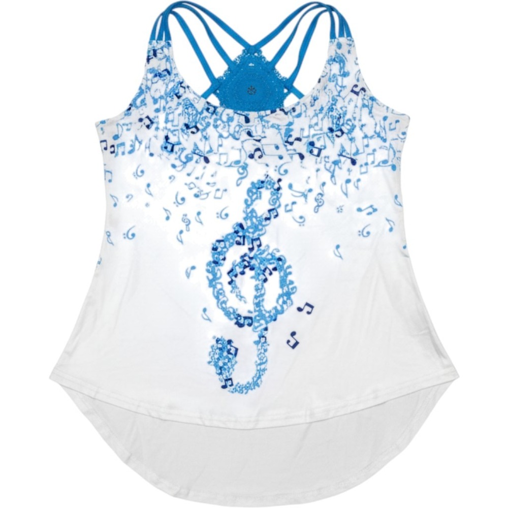Unbranded Blue Musical Note Print Strappy Lace Back High-Low Tank Top XXL